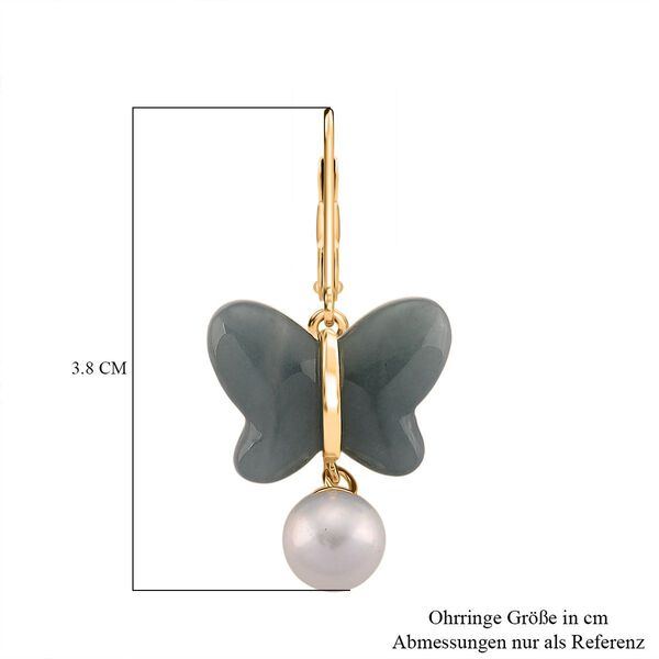 D'Joy EXTREM SELTEN - Natürlicher Olmek Jadeit, Weiße Süßwasser Perle Ohrringe 925 Silber vergoldet image number 5