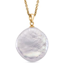 Weiße Süßwasser Perle Anhänger mit Kette, ca. 50 cm 316L Edelstahl, Goldfarben