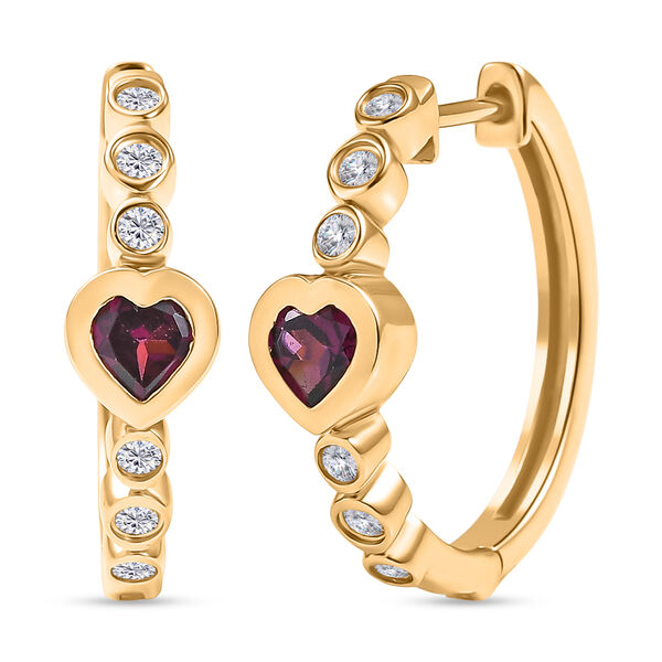 D'Joy AA Nat&uuml;rlicher Rhodolith Granat, Wei&szlig;er Zirkon Ohrringe 925 Silber 750 Gelb Vergoldet ca. 1.35 ct