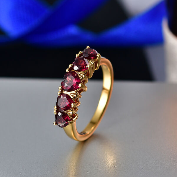 D'Joy - Herzkrone Design AA Nat&uuml;rlicher Rhodolith Granat Ring 925 Silber 750 Gelb Vergoldet (Gr&ouml;&szlig;e 20.00) ca. 1.97 ct image number 1