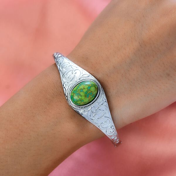 Gr&uuml;ner T&uuml;rkis Armreif ca. 19 cm Edelstahl ca. 10.37 ct image number 3
