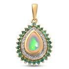 Äthiopischer Opal, Smaragd und Zirkon Halo-Anhänger in Silber image number 0