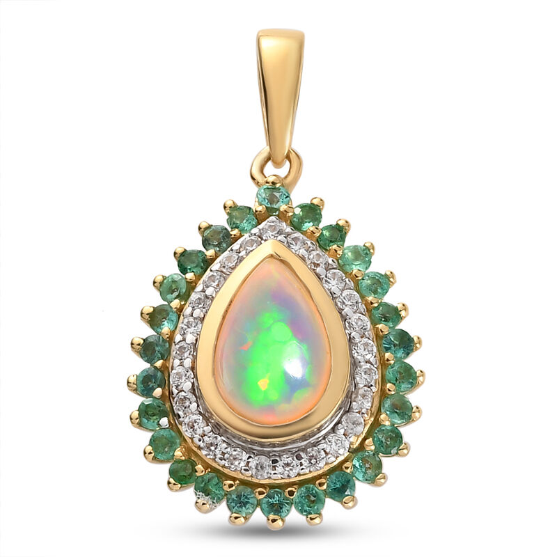 Äthiopischer Opal, Smaragd und Zirkon Halo-Anhänger in Silber image number 0