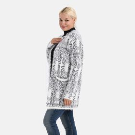 Cardigan mit abstraktem Blumenmuster und Taschen, One Size, Länge 78 cm, Grau