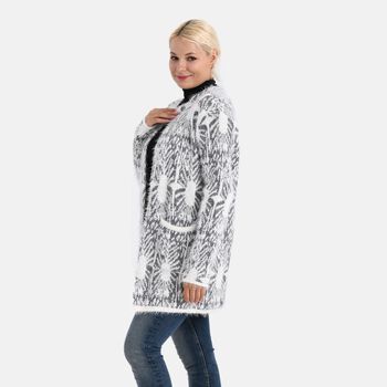 Cardigan mit abstraktem Blumenmuster und Taschen, One Size, L&auml;nge 78 cm, Grau