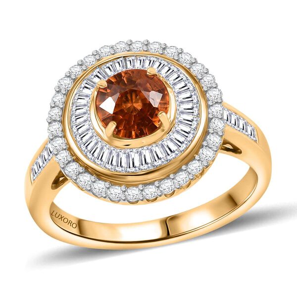 LUXORO zertifiziert und gepr&uuml;ft AAA Orange Saphir und Diamant Ring in 585 Gold - 1,96 ct.