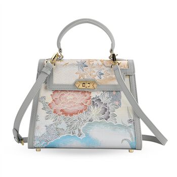 LA MAREY Crossbody Tasche aus 80% Seidenbrokat und 20% Echtleder, 24x10x20cm, Blau