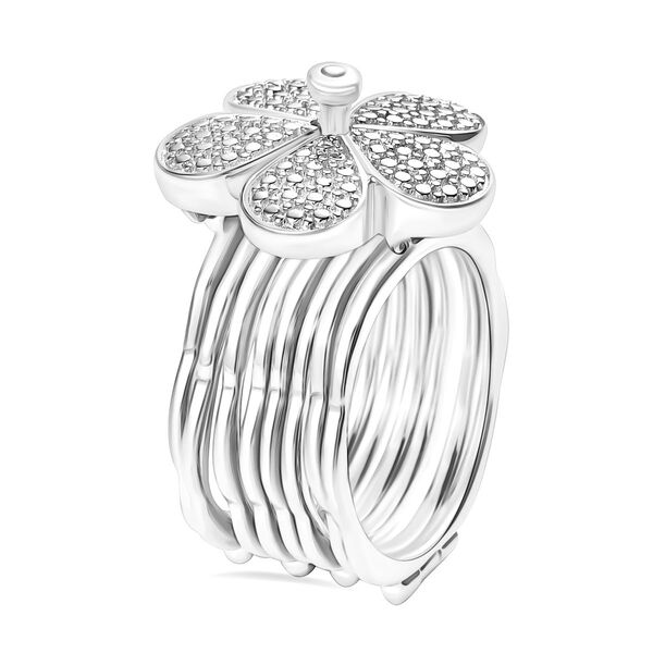 Wei&szlig;er Diamant Konvertierbarer Blumen-Ring, umwandelbar zum Armband, Nickelfreies Messing, 18cm image number 6