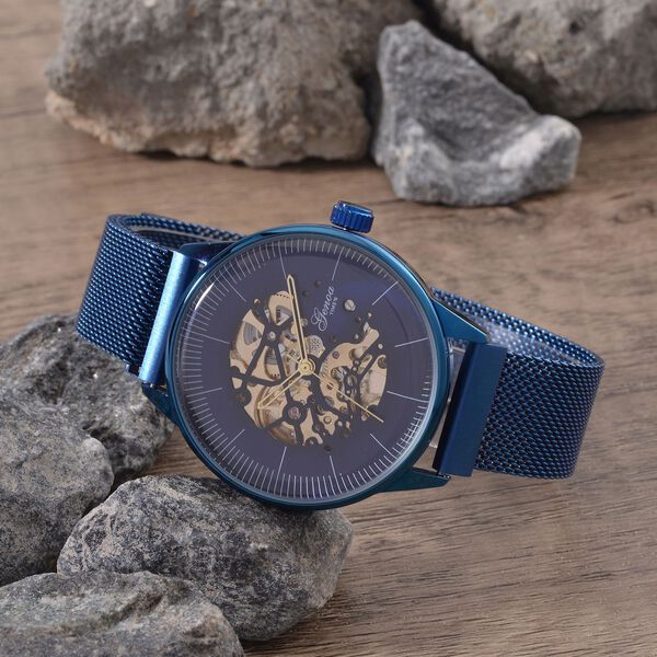 GENOA Automatik Mechanische Uhr mit Blauem Sonnenschein-Hohlzifferblatt und Modernem Minimalistischem Runddesign image number 1