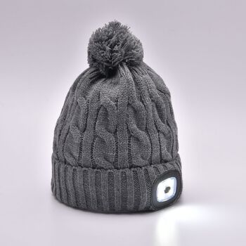 Gestrickte M&uuml;tze mit Wiederaufladbaren und wasserdichtem LED Licht, Grau