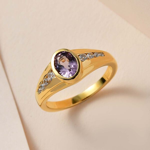 AA Natürlicher Tansanischer Lavendel-Spinell, Weißer Zirkon Ring, 925 Silber Gelbgold Vermeil (Größe 20.00) ca. 1.03 ct image number 2