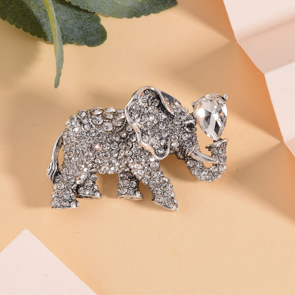 Schwarzer Kristall, Wei&szlig;er Kristall Brosche  Antik-silber-Plattierung image number 2