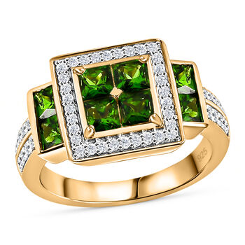 Nat&uuml;rlicher Chromdiopsid und Zirkon-Ring - 1,90 ct.