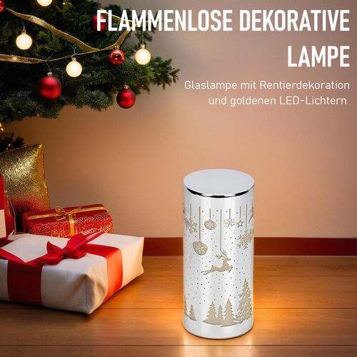 LED-Deko-Zylinder aus Glas mit Weihnachts-Motiven, Silber image number 1
