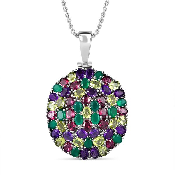 Rhodolith Granat, Afrikanischer Amethyst Anhänger mit Kette, Edelstahl ca. 9.44 ct image number 0