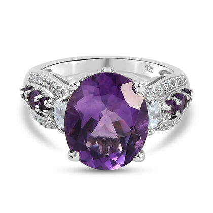 Lusaka Amethyst und Zirkon-Ring, 925 Silber platiniert (Größe 20.00) ca. 4,85 ct