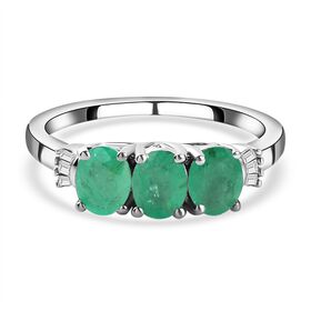 Sambischer Smaragd und Diamant 3 Stein Ring 925 Silber Platin-Überzug