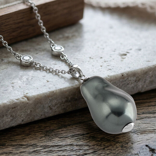 EverTrue wei&szlig;e Zirkonia und gr&uuml;ne Muschelkernperle 50cm Halskette image number 1