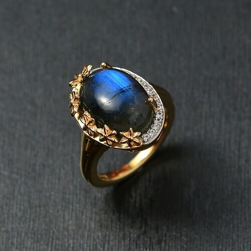 AAA Labradorit, Weißer Zirkon Ring Messing (Größe 16.00) (10-15 Werktage Lieferzeit) ca. 7.32 ct image number 1