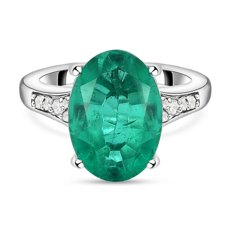 Smaragd-Triplett-Quarz und weißer Zirkon-Ring, 925 Silber platiniert  ca. 6,79 ct image number 0