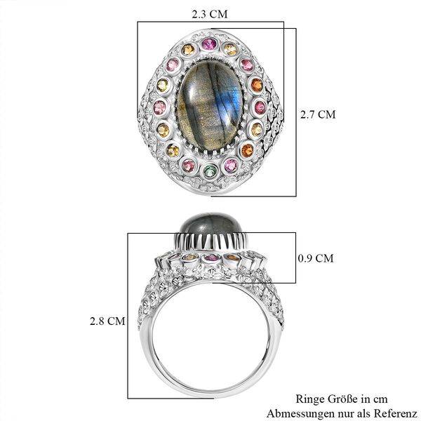 AAA Labradorit, Mehrfarbig-Turmalin Ring 925 Silber rhodiniert (Gr&ouml;&szlig;e 17.00) ca. 7,70 ct image number 7