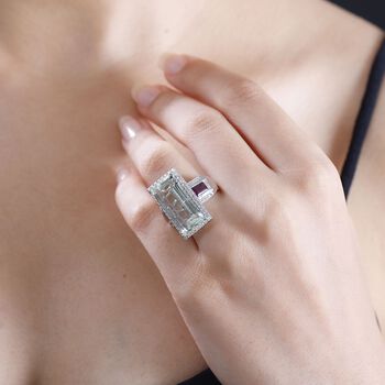 Prasiolith, Rhodolith Granat und Zirkon-Ring - 13,70 ct.