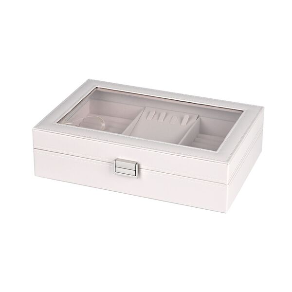 Schmuckorganizer aus Kunstleder mit Glasdeckel, 30x20x8,5cm, Beige image number 8
