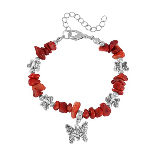 Blauer Howlit, Rote Koralle Schmuckset  Legierung Schwarz oxidiert ca. 161.00 ct image number 3