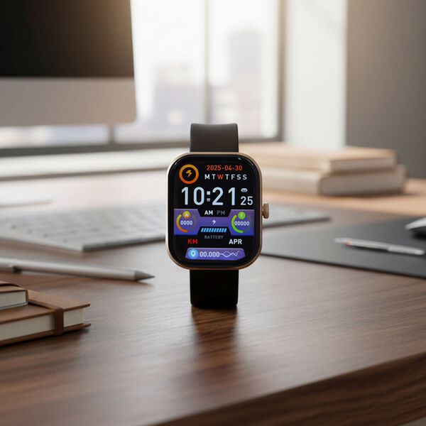 G21 Smartwatch, 2.01 Zoll HD Display, Gold-Schwarzes Silikonarmband image number 2