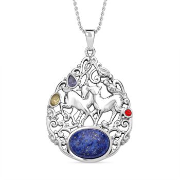 Lapislazuli, gelber Zirkonia Anh&auml;nger mit Kette, Edelstahl ca. 16.20 ct