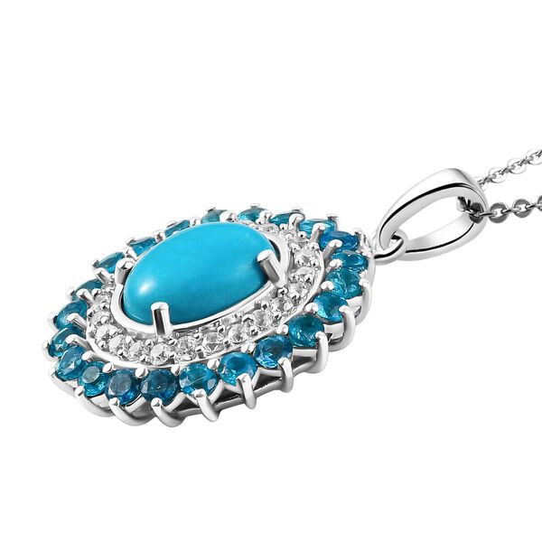 Amerikanischer, nat&uuml;rlicher Sleeping Beauty T&uuml;rkis, Neon Apatit und Zirkon-Anh&auml;nger mit Kette, 50 cm - 3,16 ct. image number 4