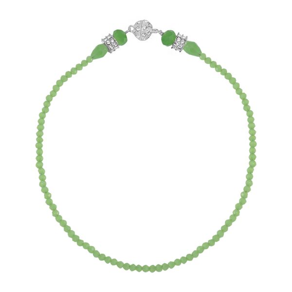 2er Set mehrschichtiger Halsketten und Ohrringe, Grüne Kristallperlen und weiße Kristalle image number 6