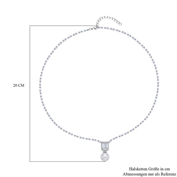 Weißer Zirkonia, weiße Muschelkernperle, Halskette, ca. 50 cm, ca. 8.00 ct image number 4