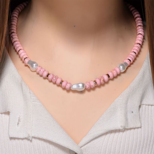 Wei&szlig;e Muschelkernperle, Almandin Halskette, ca. 50 cm + 5 cm Extender, goldfarben image number 1