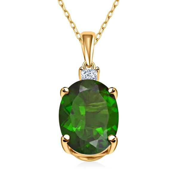 AAA Nat&uuml;rlicher Chromdiopsid, Wei&szlig;er Diamant Anh&auml;nger mit kette ca. 45 cm, AGI zertifiziert und gepr&uuml;ft, 417 Gelb Gold ca. 2.65 ct