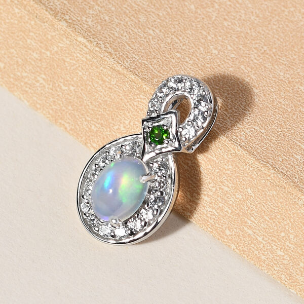 Natürlicher äthiopischer Opal, Chromdiopsid und Zirkon-Anhänger in Silber image number 3