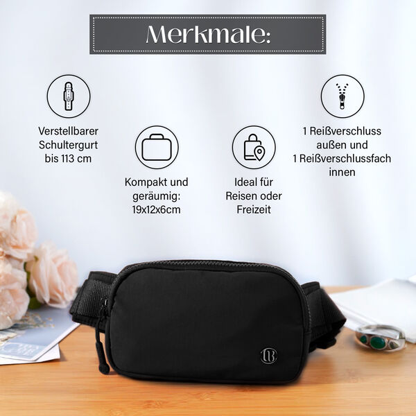 Nylon Crossbody Tasche in Schwarz mit praktischen F&auml;chern, 19x12x6cm image number 4