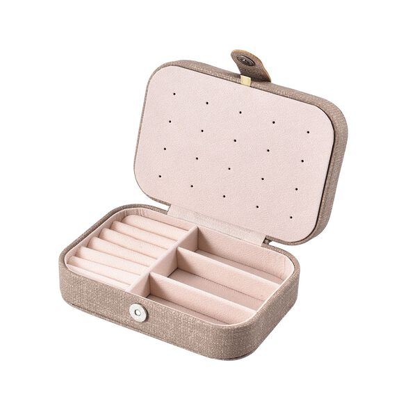 Schmuck Organizer aus naturfreundlichem Kunstleder mit Knopfverschluss, 16x11,5x5,5cm, Creme image number 5