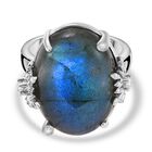 GP Kollektion - AAA Labradorit, Weißer Zirkon Ring 925 Silber rhodiniert (Größe 17.00) ca. 18,65 ct