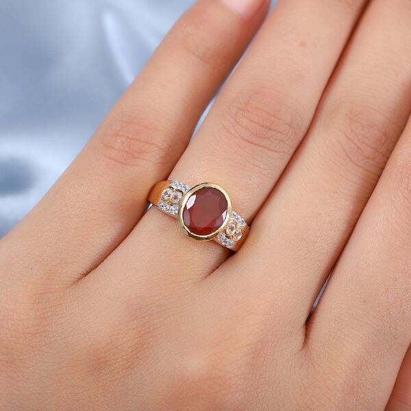 Mexikanischer Kirschfeuer-Opal und Zirkon Ring 925 Silber Vermeil image number 3