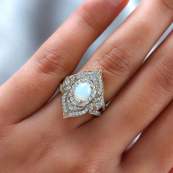 Nat&uuml;rlicher &Auml;thiopischer Opal und Zirkon Ring 925 Silber vergoldet  ca. 1,88 ct image number 3