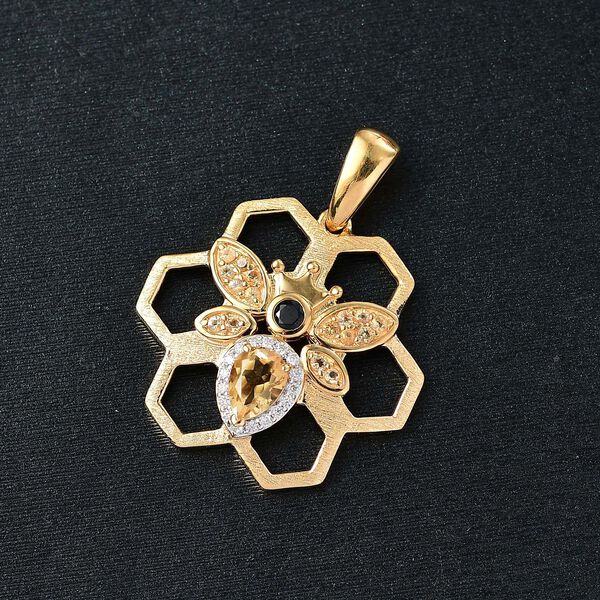 GP Trinfo Kollektion - Citrin, Schwarzer Spinell Anh&auml;nger, 925 Silber 750 Gelbgold Vermeil ca. 1.25 ct image number 1