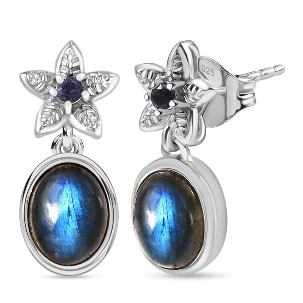 D'Joy AAA Labradorit, Iolit Ohrringe 925 Silber rhodiniert ca. 2.89 ct