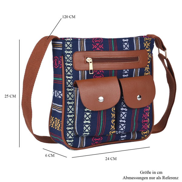 Umh&auml;ngetasche mit ethnischem Muster, Gr&ouml;&szlig;e 24x6x25 cm, Blau image number 6