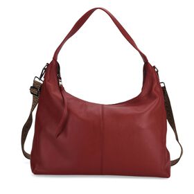 Echtleder-Hobo-Bag mit abnehmbarem Schulterriemen, 41x10x35 cm, Weinrot