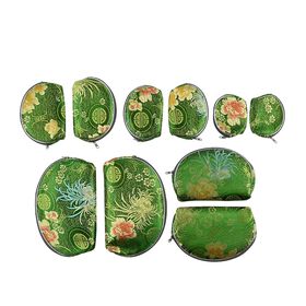 10er-Set Jacquard gewebter Schmuckbeutel mit Reißverschluss, 5 verschiedene Größen, Grün