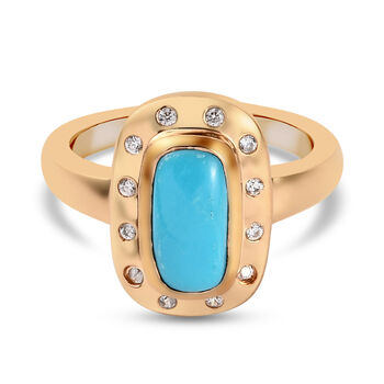 Nat&uuml;rlicher Sleeping Beauty T&uuml;rkis und Zirkon Halo Ring 925 Silber vergoldet (Gr&ouml;&szlig;e 16.00) ca. 1,31 ct