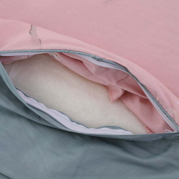 SERENITY NIGHT: 3er-Set - Seidensteppdecke und 2 Kissenbezüge, Blumenmuster, Hellblau und Rosa image number 7