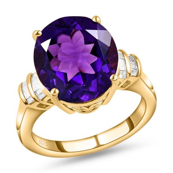 Afrikanischer Amethyst und weißer Diamant-Ring, 925 Silber vergoldet (Größe 18.00) ca. 7.19 ct image number 4