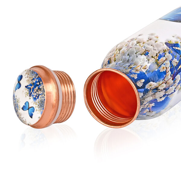 2er-Set - LIVMORE Kupfer-Trinkflasche mit 7-Chakra-Gravur (ca. 900 ml) und Armband mit Chakra-Perlen aus Edelsteinen - Wei&szlig; und Schmetterling image number 6